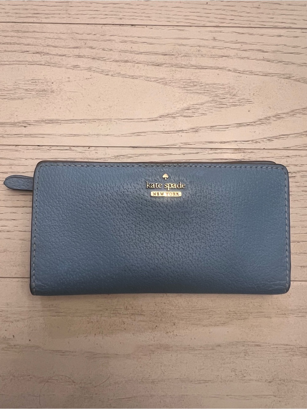 Kate Spade Blue Leather Wallet with Striped Interior